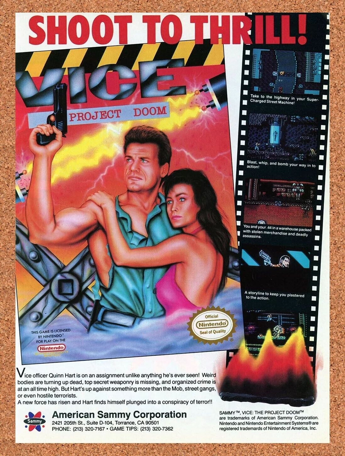 Vice Project Doom NES Original 1993 Ad Authentic Nintendo Video Game Promo