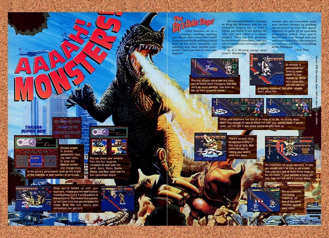 1993 King Of The Monsters SNES Original Advertisement / Retro Promo v1