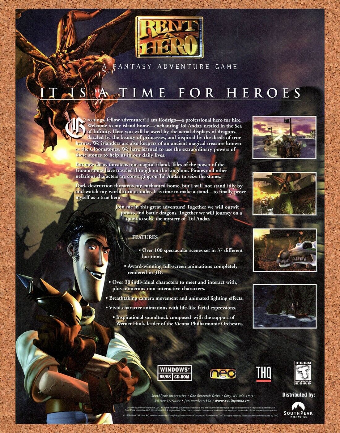 Rent A Hero PC Original 2000 Vintage Ad - THQ Video Game Promo
