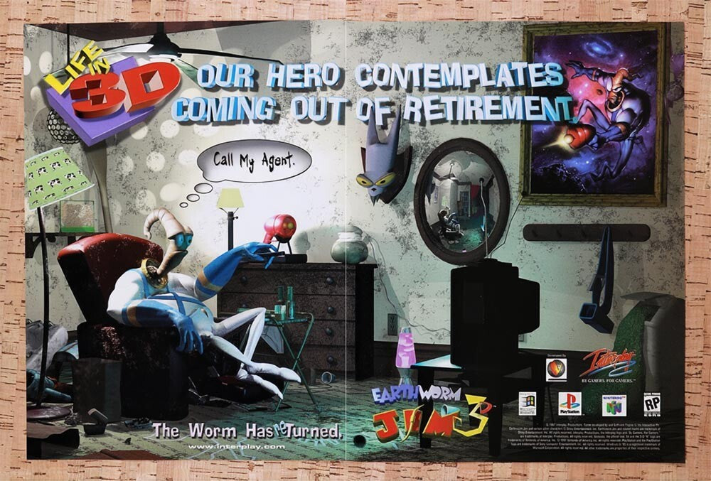 1998 Earthworm Jim 3D N64 Original Advertisement / Retro Wall Art v3