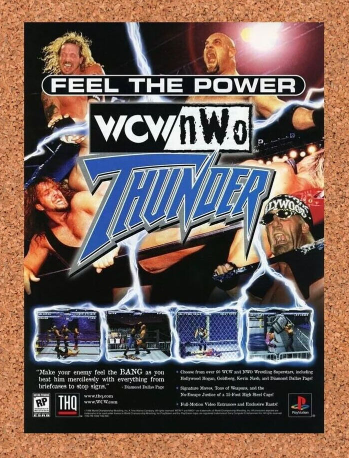 WCW NWO Thunder PS1 Original 1999 Ad Authentic Wrestling Video Game Promo