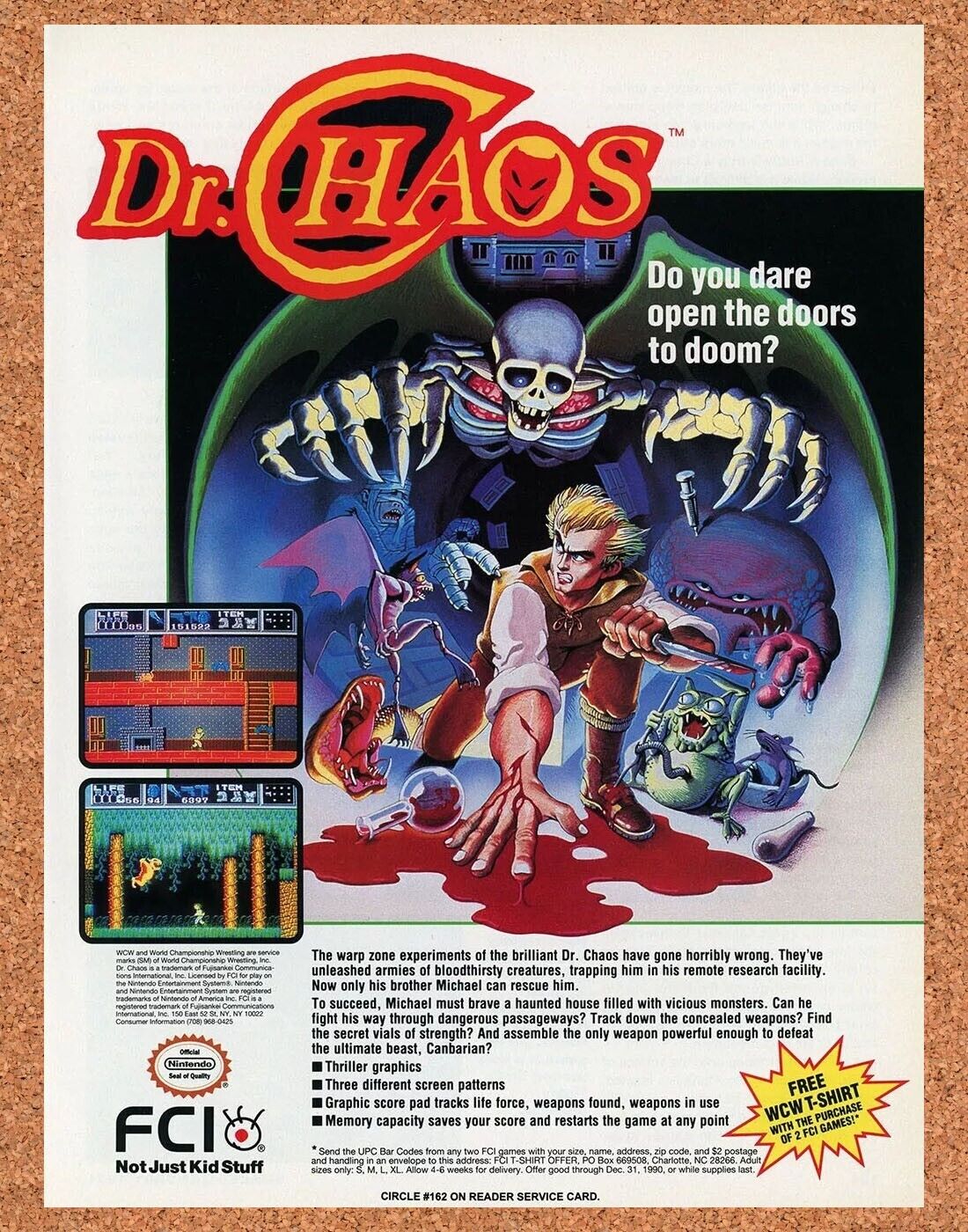 Dr Chaos NES Original 1988 Ad Authentic Nintendo Retro Video Game Promo