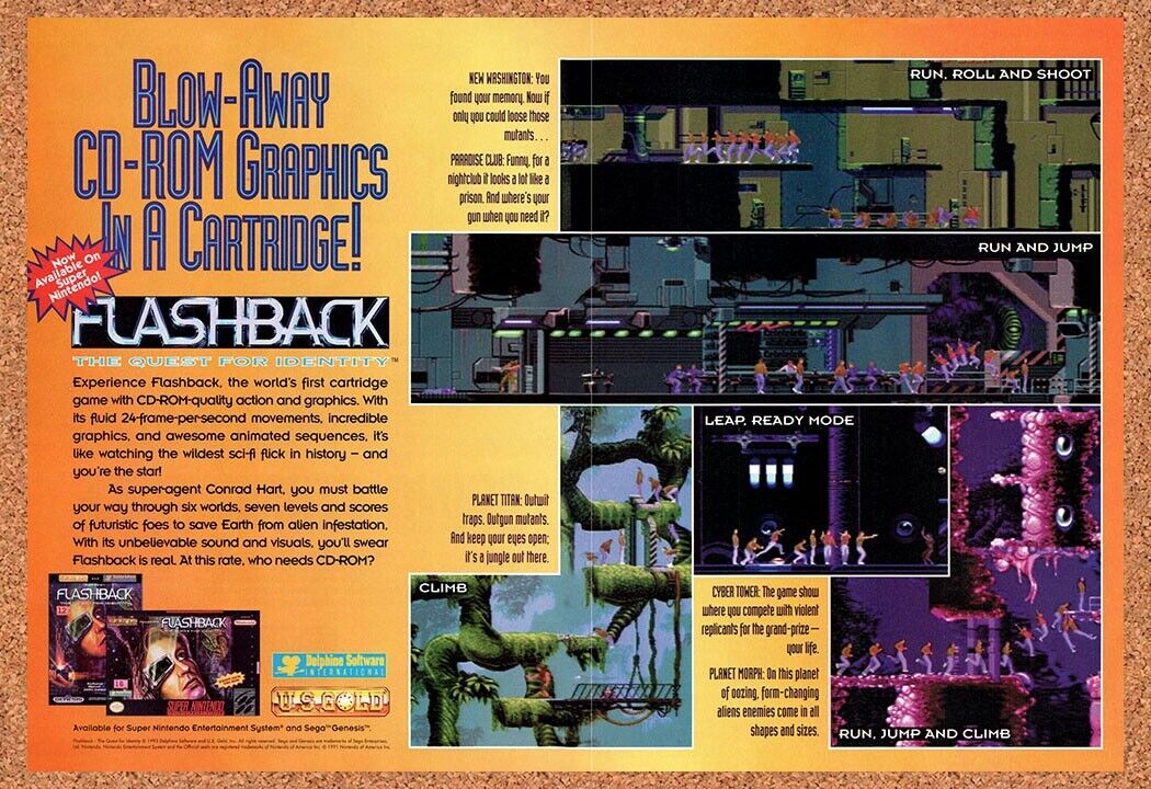 1994 Flashback SNES Original Advertisement / Retro Wall Art v2