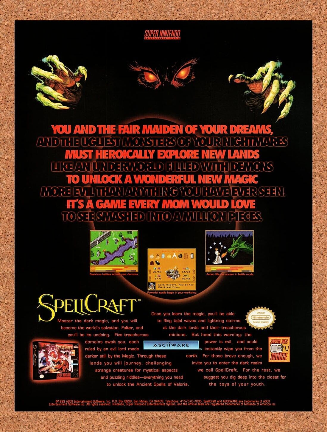 1993 SpellCraft SNES Original Advertisement / Retro Wall Art v1