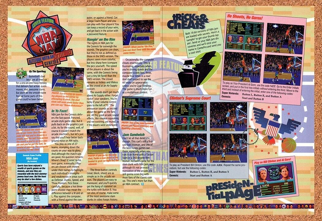1994 NBA Jam Genesis Original Advertisement / Retro Wall Art v6