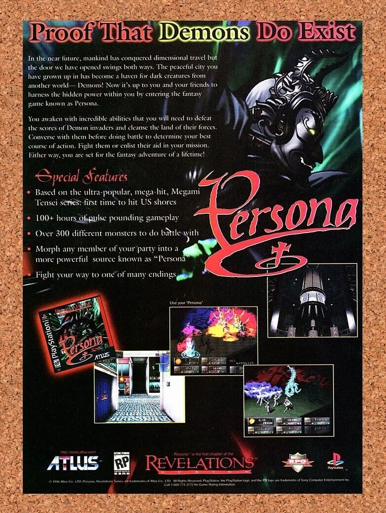 Persona 1 PS1 Original 1997 Ad Authentic ATLUS RPG Video Game Promo