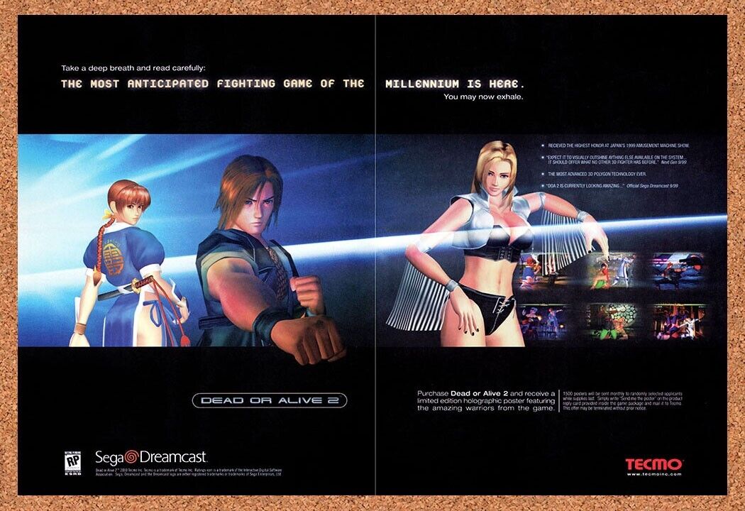 Dead Or Alive 2 Dreamcast Original 2000 Vintage Ad - Video Game Promo