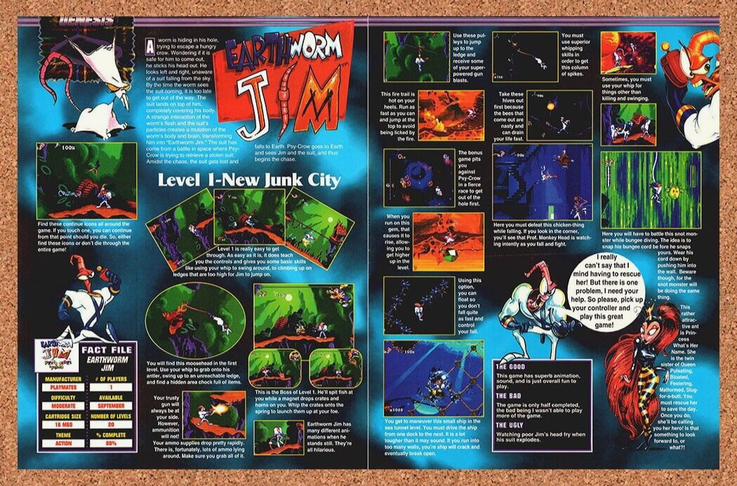 Earthworm Jim Genesis Original 1994 Ad Authentic Sega Video Game Review Promo