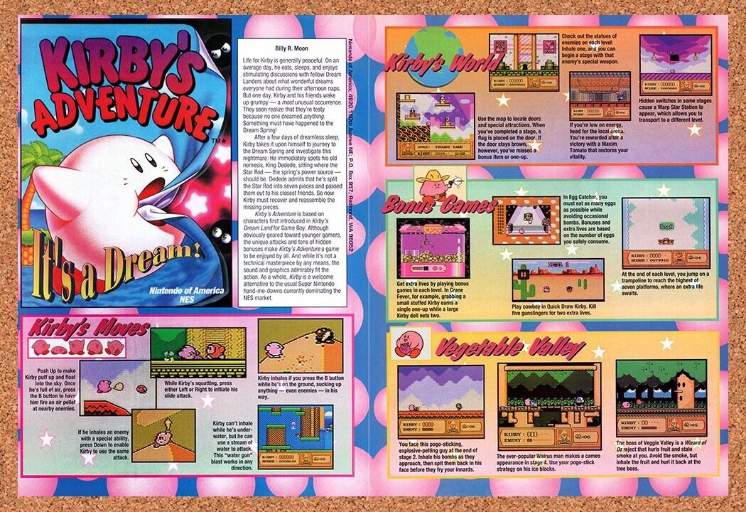 1993 Kirbys Adventure NES Original Advertisement / Retro Wall Art v2