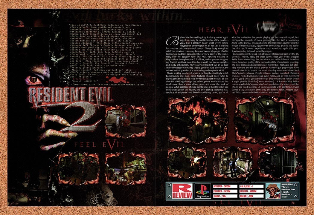 1998 Resident Evil 2 PS1 Preview Original Advertisement / Retro Promo vr5