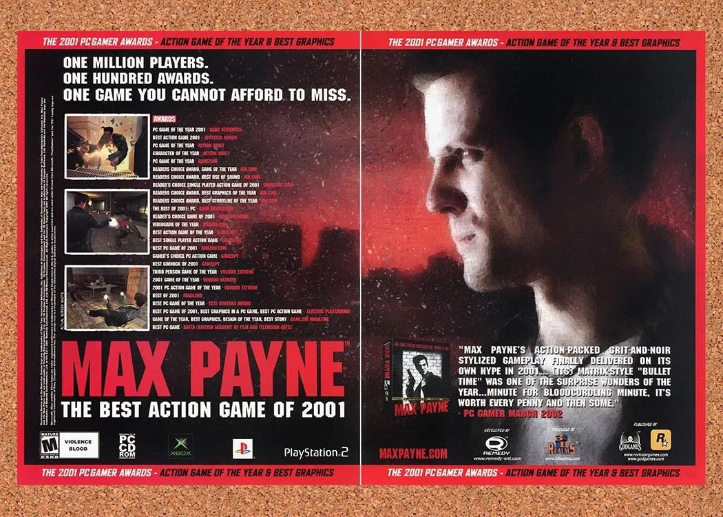 2002 Max Payne Xbox Original Advertisement / Retro Promo vr2