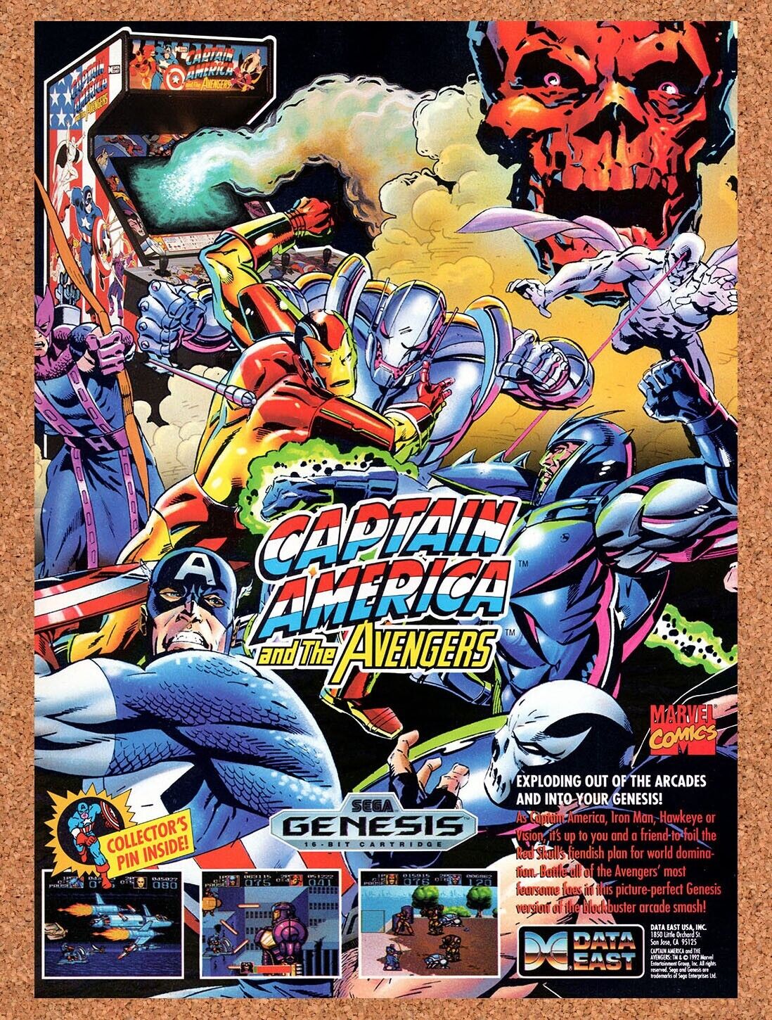1993 Captain America And The Avengers Genesis Original Ad / Retro Wall Art v1