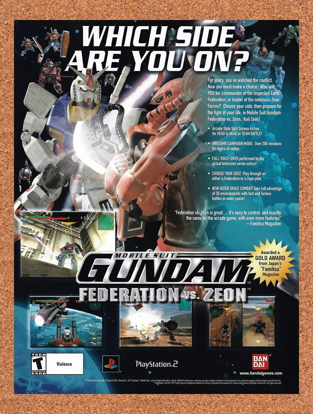 2002 Gundam Federation vs Zeon PS2 Original Advertisement / Retro Promo v1