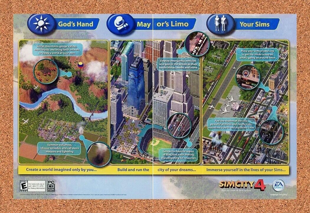 Sim City 4 PC Original 2005 Ad Authentic Windows Sims Video Game Promo Art v2