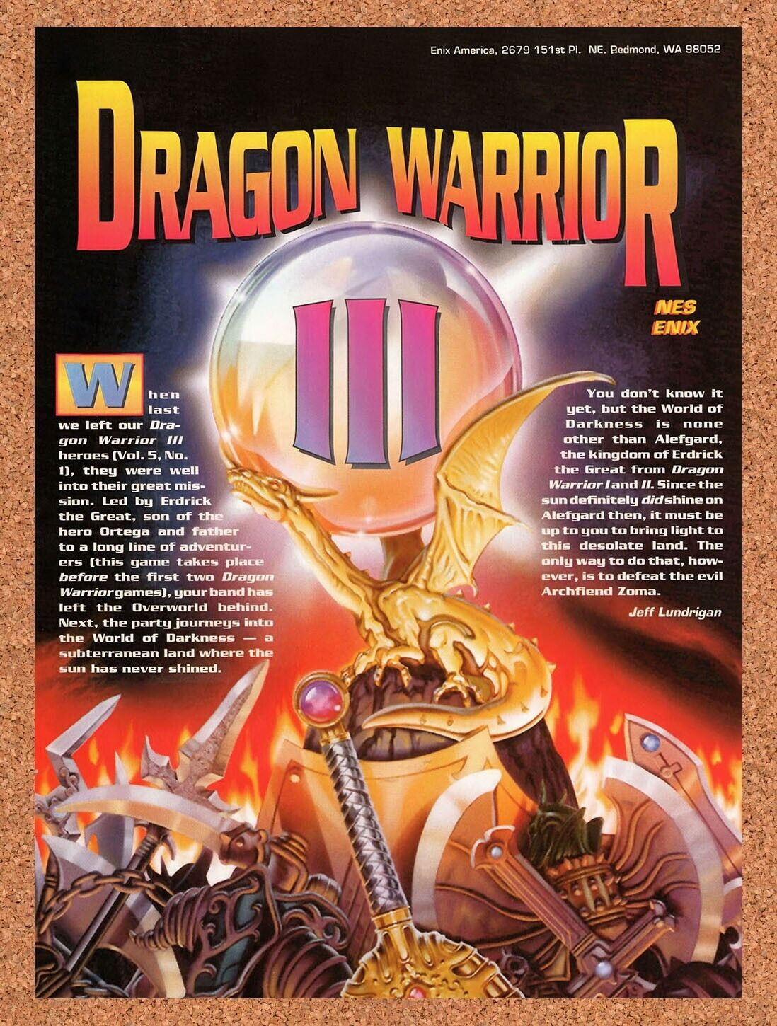 1992 Dragon Warrior III NES Original Advertisement / Retro Wall Art v1