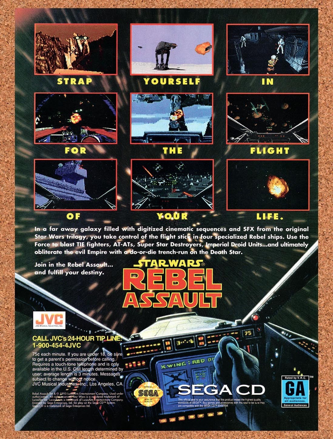 1994 Star Wars Rebel Assault Sega CD Original Advertisement / Retro Promo v3