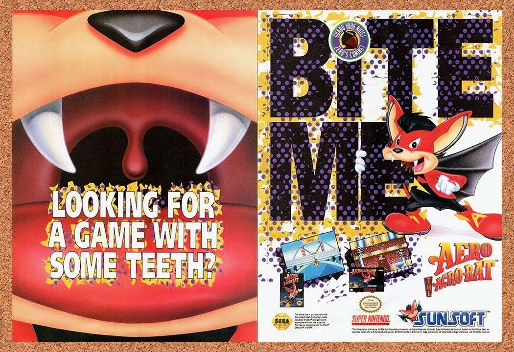 1994 Aero The Acro-Bat SNES Original Advertisement / Retro Wall Art v3