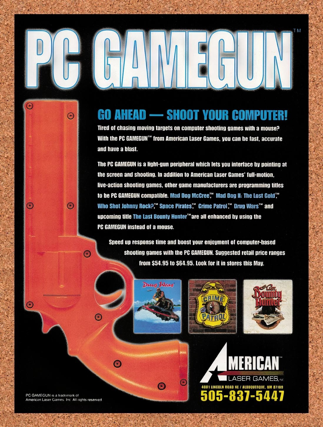 1995 American Laser Games PC Gamegun Original Advertisement / Retro Promo v4