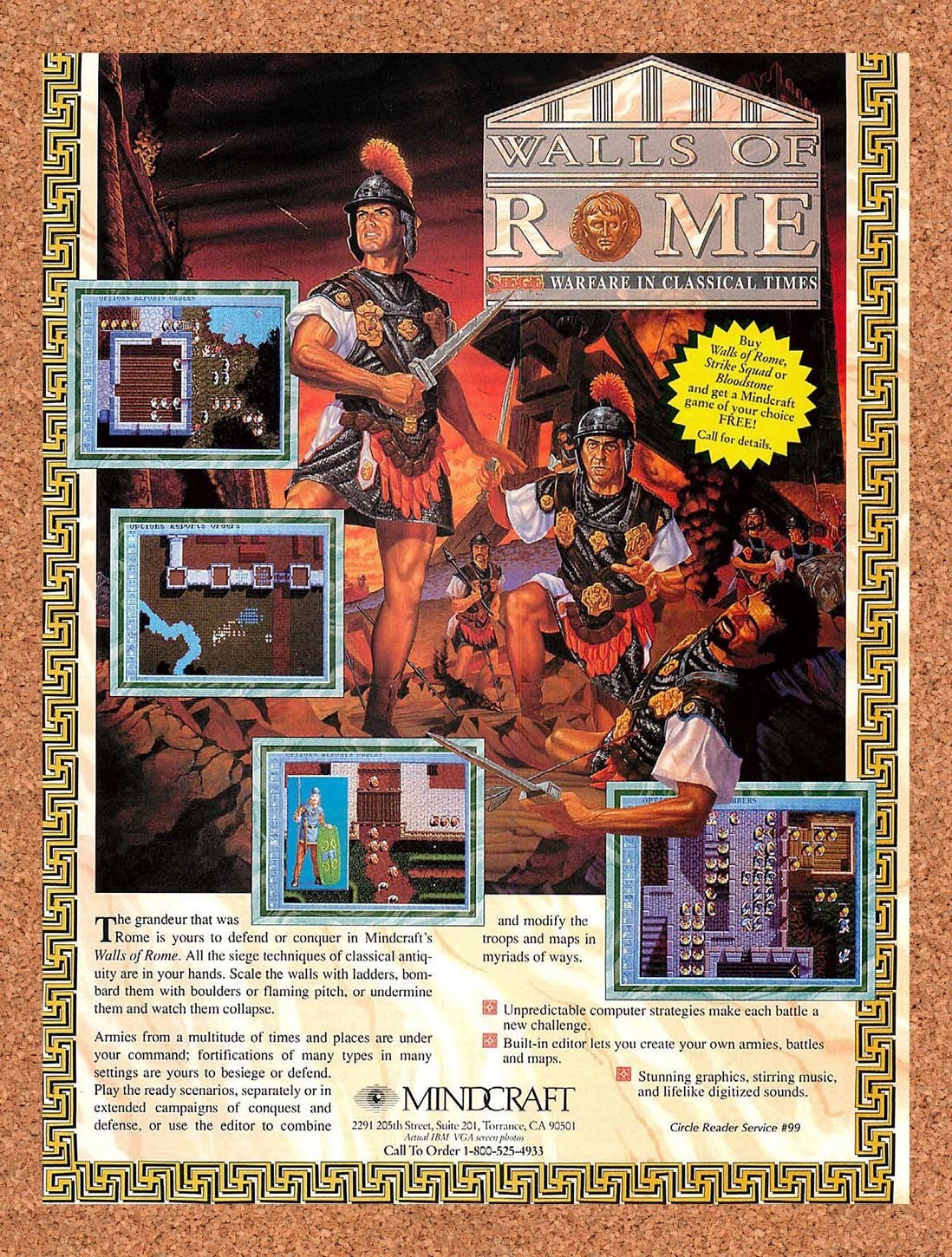 1994 Walls Of Rome Siege Warfare In Classical Times PC Original Ad / Promo v1
