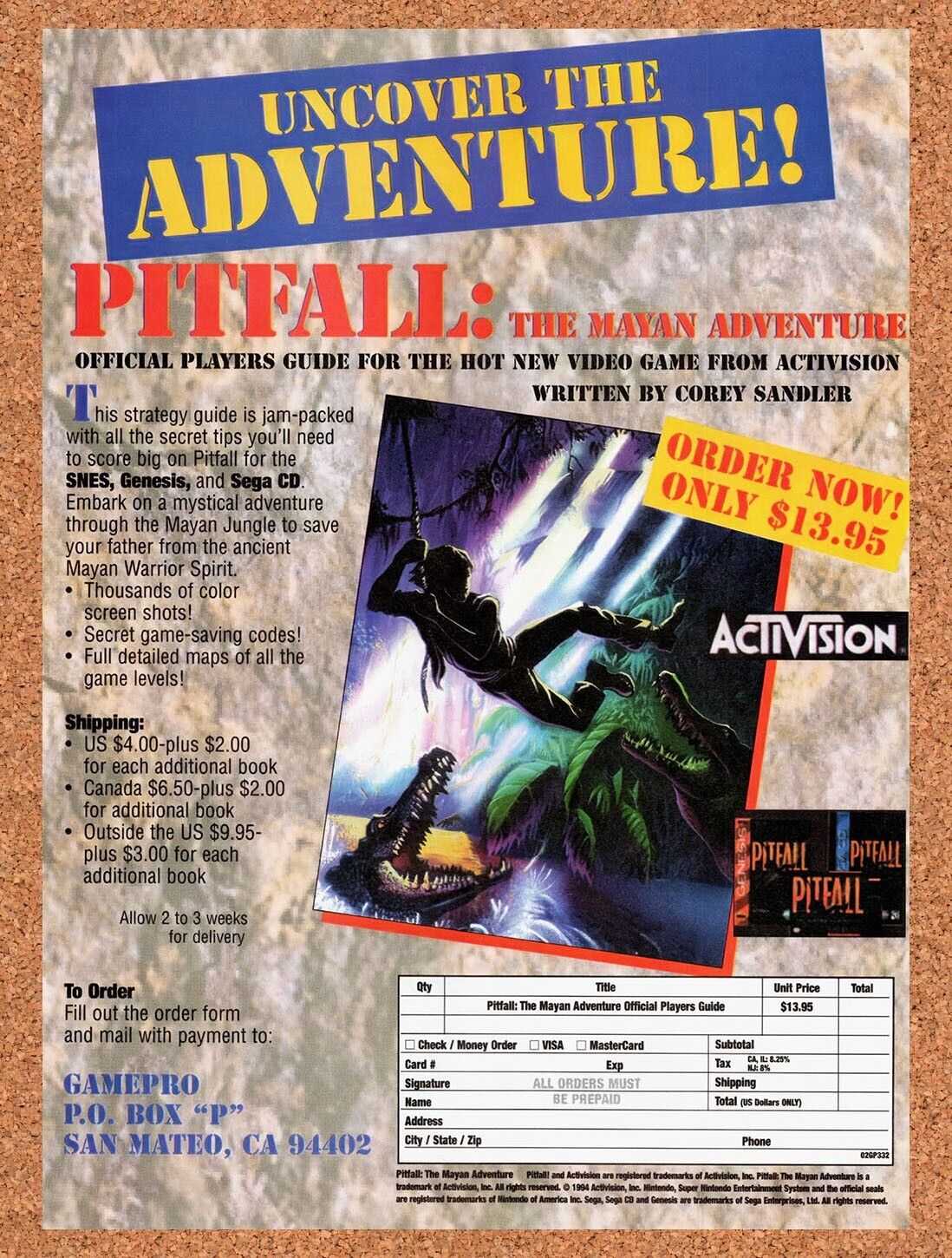 1995 Pitfall Genesis Players Guide Original Advertisement / Retro Wall Art v4