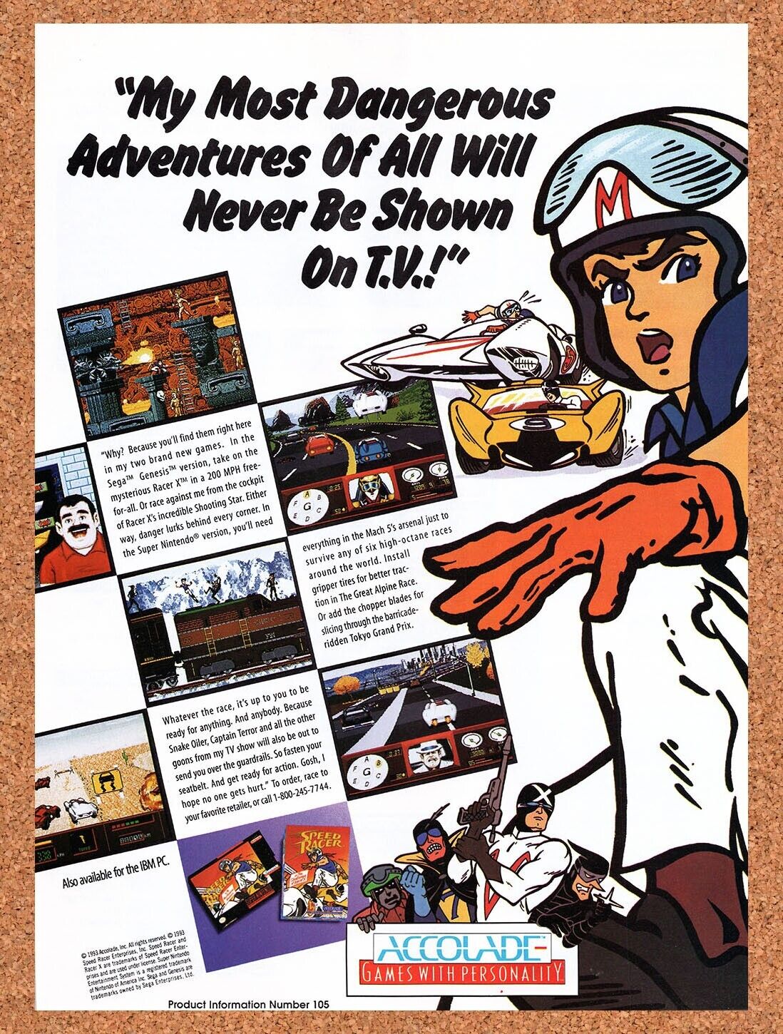 1994 Speed Racer SNES Original Advertisement / Retro Wall Art v1