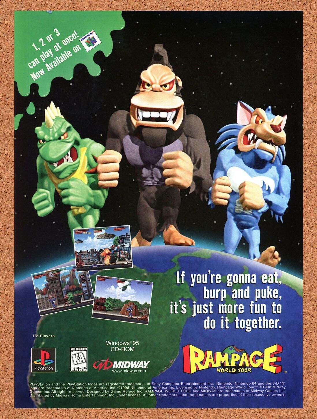 Rampage World Tour N64 Original 2000 Ad Authentic Retro Console Video Game Promo