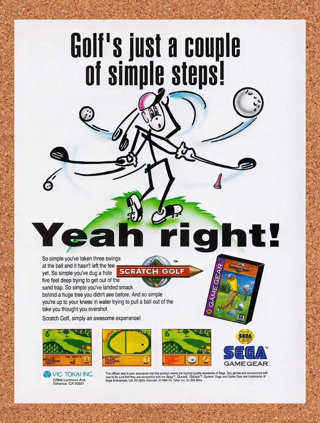 1994 Scratch Golf Game Gear Original Advertisement / Retro Wall Art v1