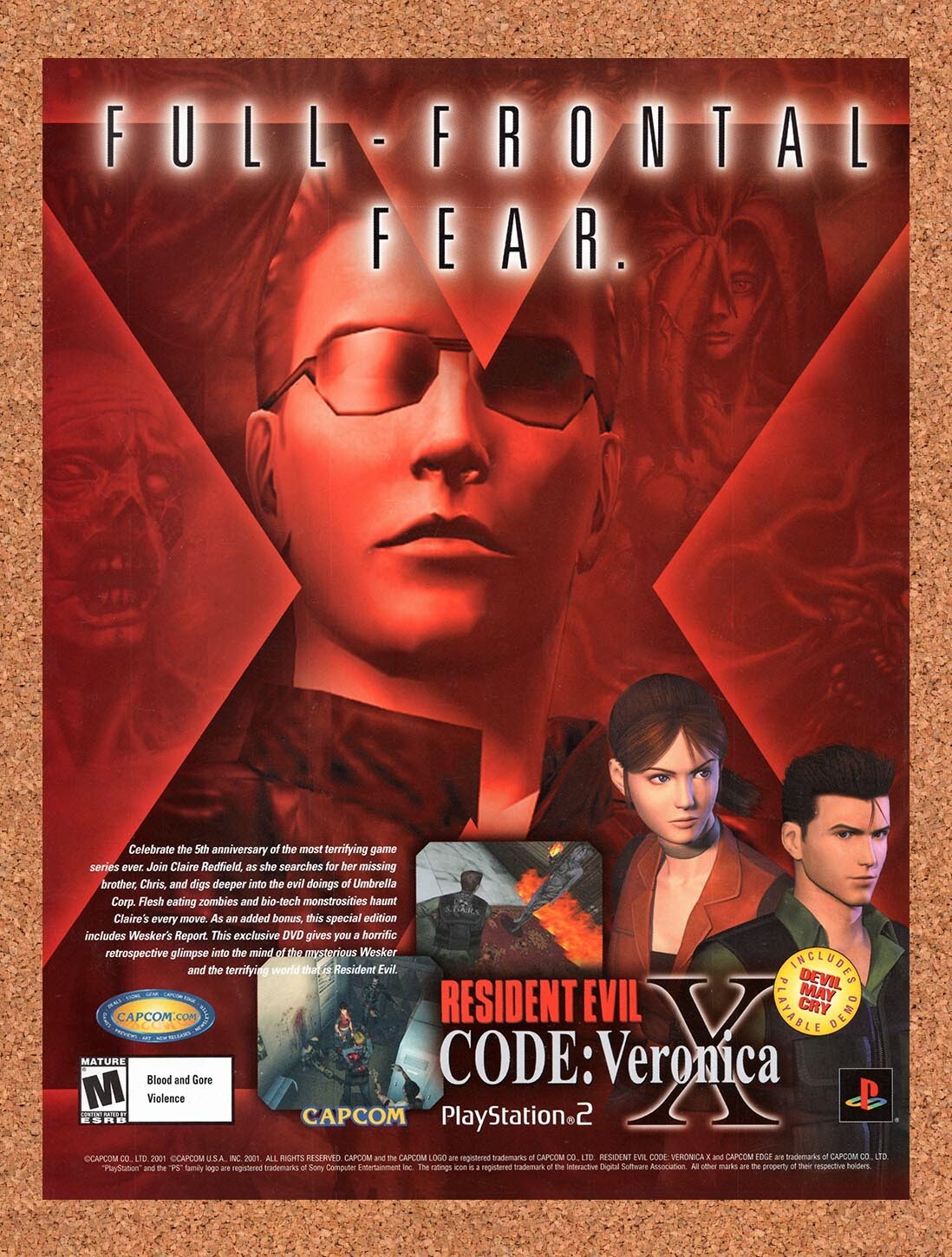2001 Resident Evil Code Veronica PS2 Original Advertisement / Retro Wall Art v6