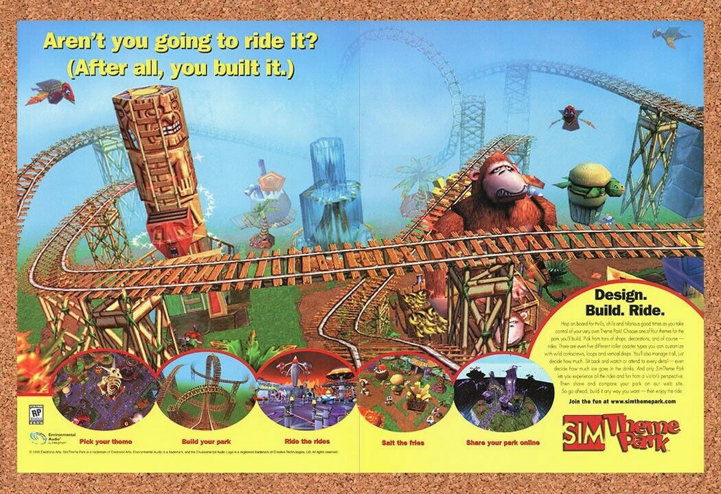 Sim Theme Park PC Original 1999 Ad Print Authentic Video Game Promo v1