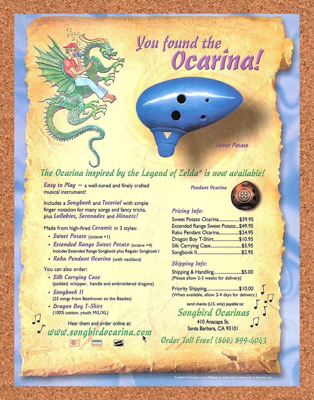 Zelda GameCube Original 2002 Ad Authentic Ocarina Video Game Sweepstakes Promo