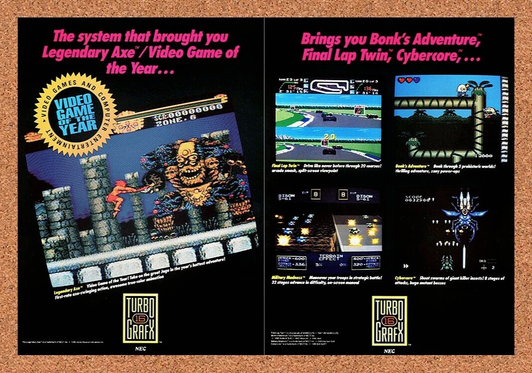 Turbo Grafx 16 Legendary Axe Original 1990 Ad Authentic Video Game Promo
