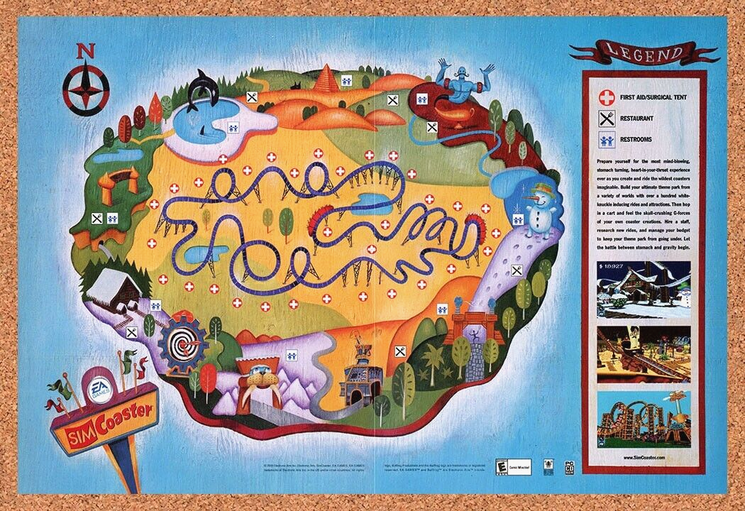 Sim Coaster PC Original 2003 Ad Authentic Construction Sim City Video Game Promo