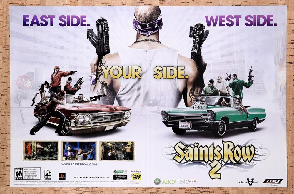 2008 Saints Row 2 Xbox 360 Original Advertisement / Retro Wall Art v1