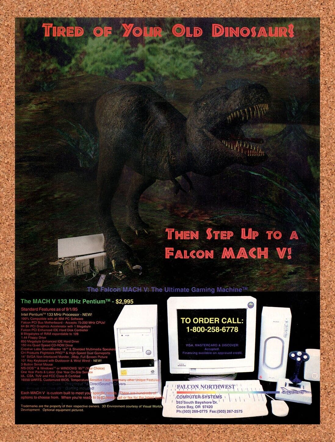 Falcon Northwest Original 1994 Vintage Ad - Dinosaur Retro Tech Promo