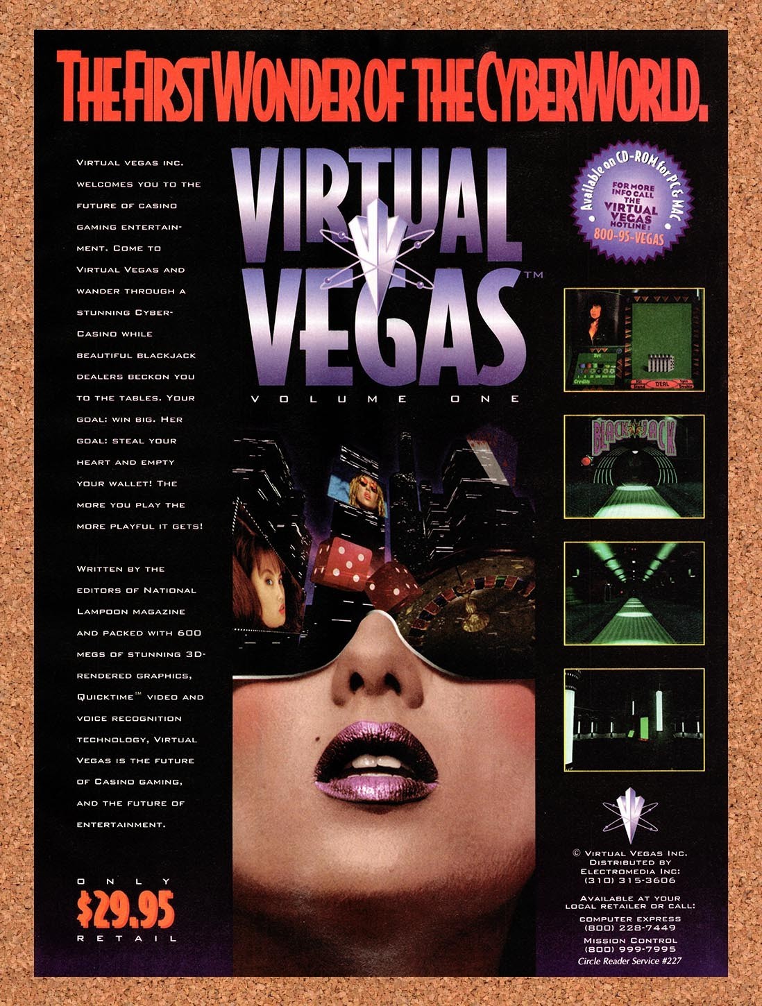 1994 Virtual Vegas Volume One PC Original Advertisement / Retro Promo v1
