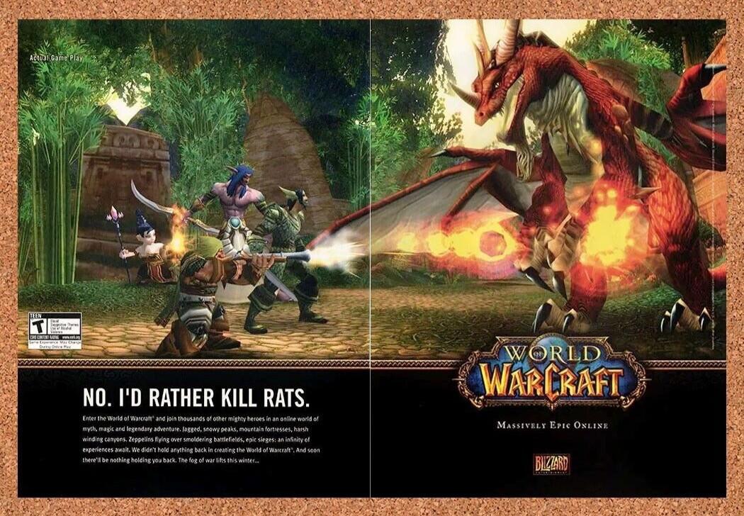 World Of WarCraft PC Original 2007 Ad Authentic Blizzard MMO Video Game Promo v1