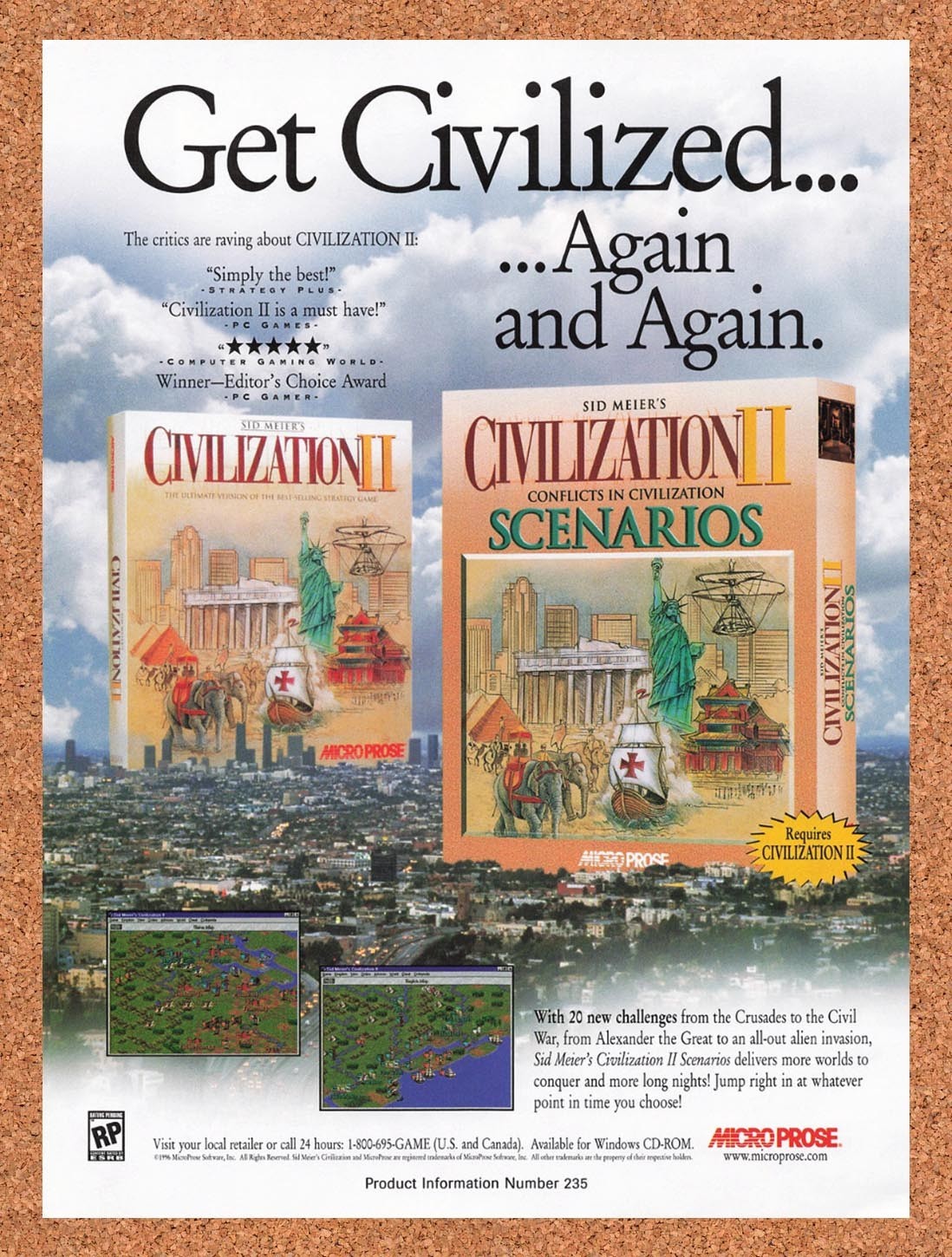 1997 Civilization II Games Original Advertisement / Retro Promo v1