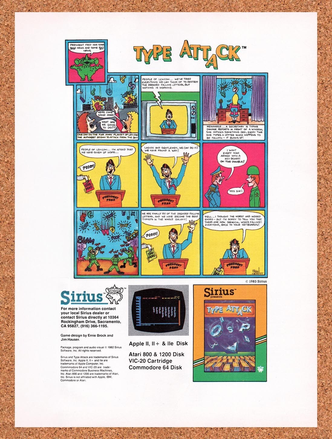 1983 Type Attack Apple II Original Advertisement / Retro Wall Art v1