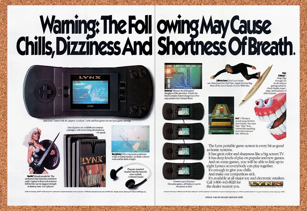 1990 Atari Lynx Console Original Advertisement / Retro Wall Art v3
