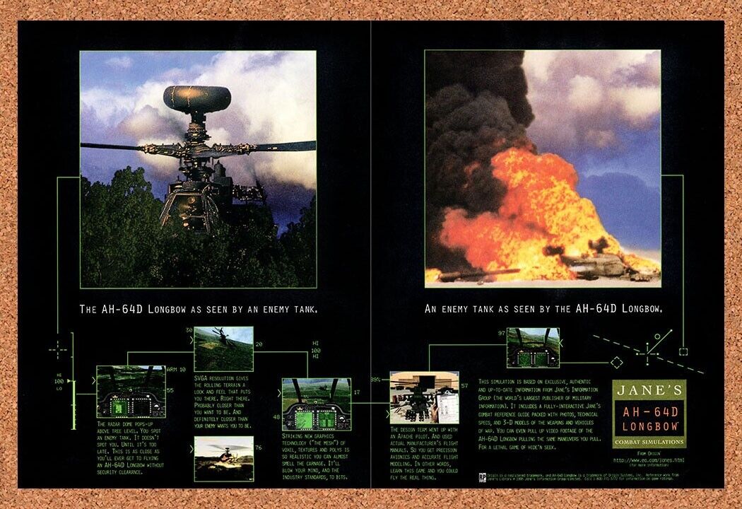 Jane's AH-64D Longbow Combat Sim PC Original 1997 Vintage Ad - Video Game Promo