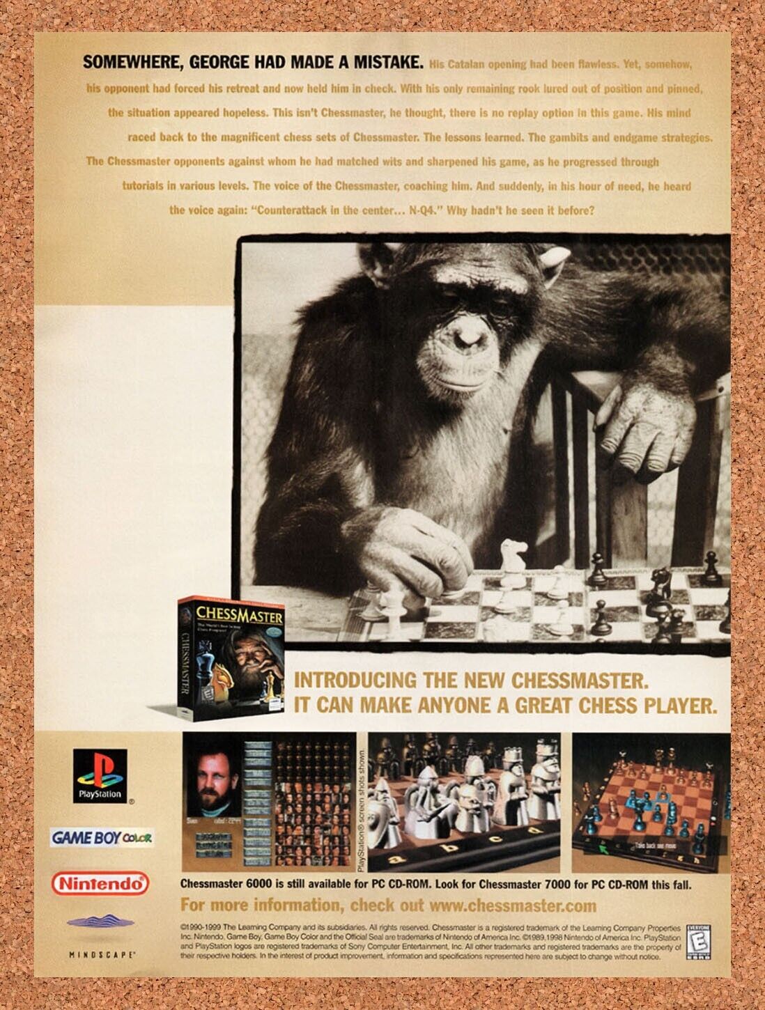1999 Chessmaster PS1 Original Advertisement / Retro Wall Art v1