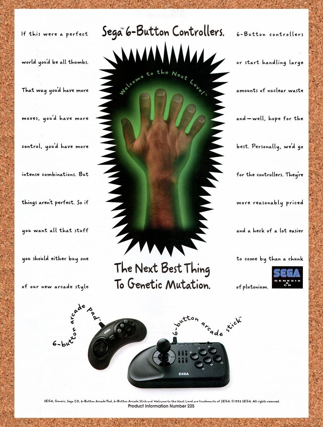 1994 Sega Genesis 6-Button Controllers Original Ad / Retro Wall Art v11