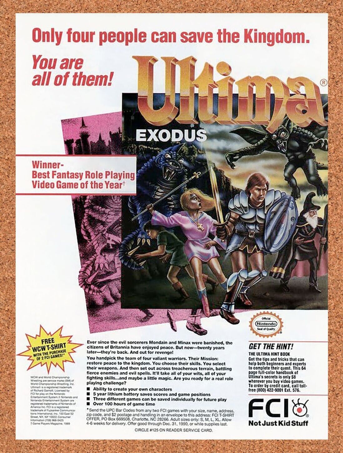 Ultima Exodus NES Original 1990 Ad Authentic Nintendo RPG Video Game Promo