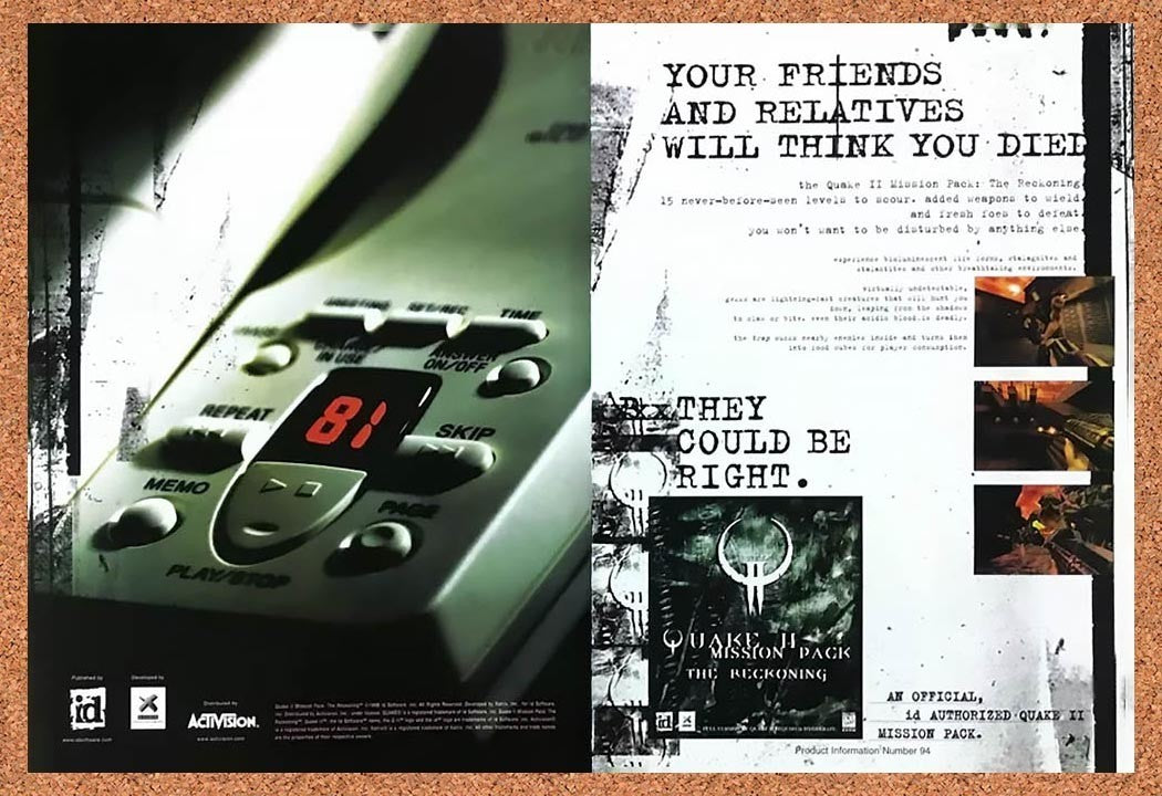 1998 Quake II Mission Pack The Reckoning PC Original Advertisement / Promo v1