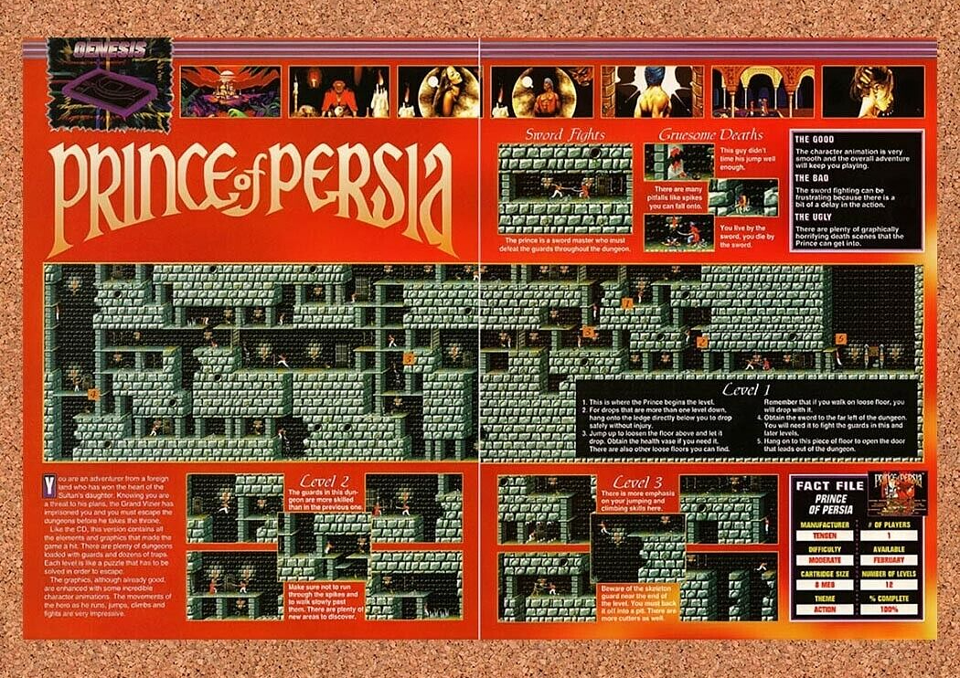 1994 Prince Of Persia Level 1 Map Original Advertisement / Retro Wall Art v6