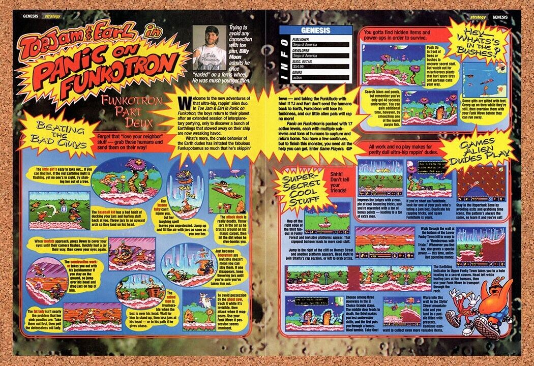 1994 Toe Jam & Earl Panic On Funkotron Genesis Original Ad / Retro Wall Art v1