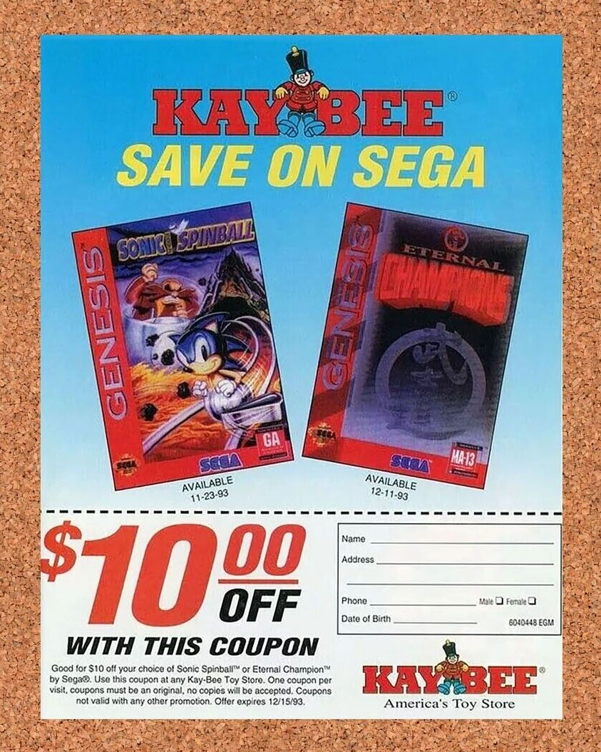 Sonic Genesis Kaybee Sega Rebate Original 1995 Ad Authentic Game Promo