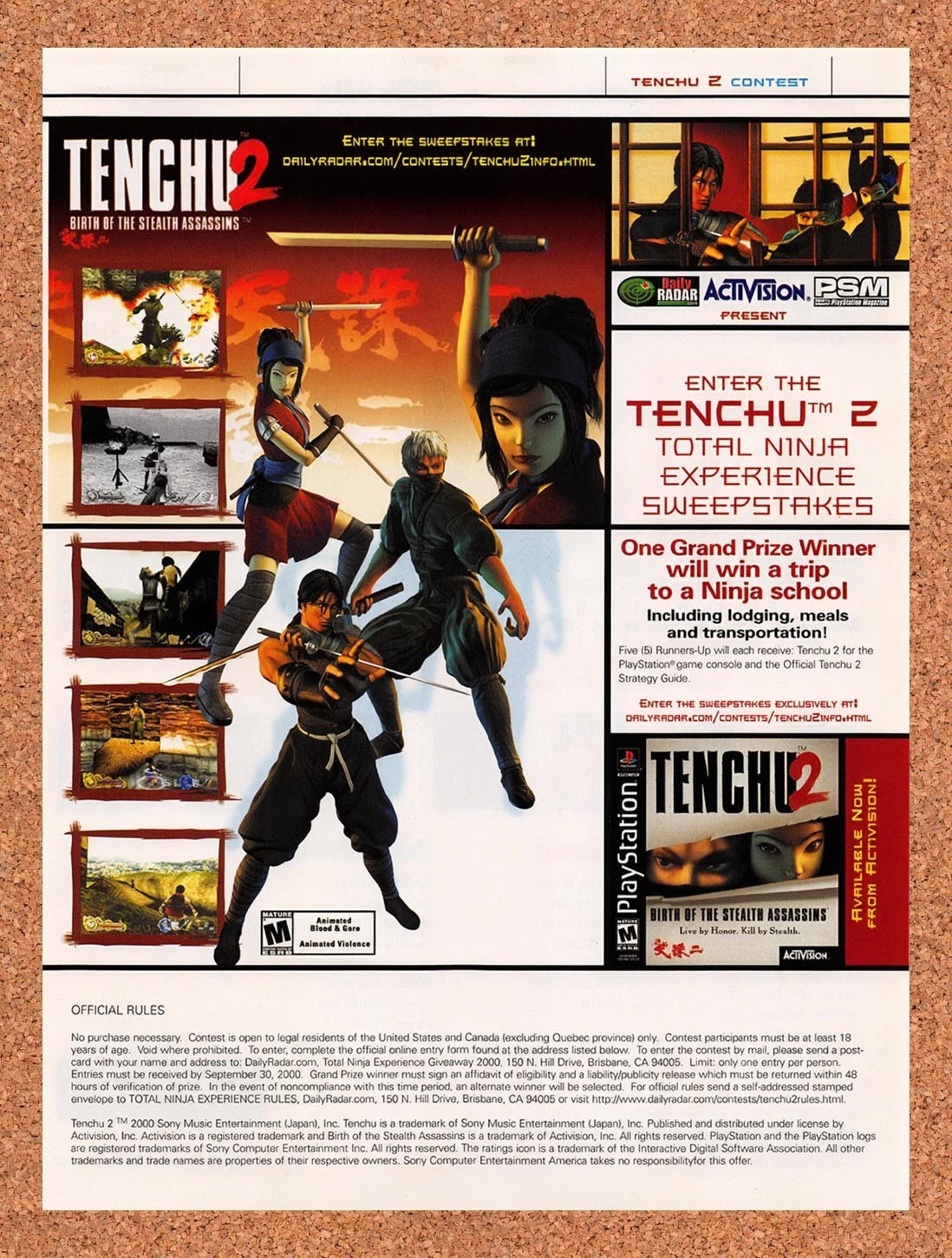 2000 Tenchu 2 Birth Of Stealth Assassins Sweepstakes Original Ad / Promo v3