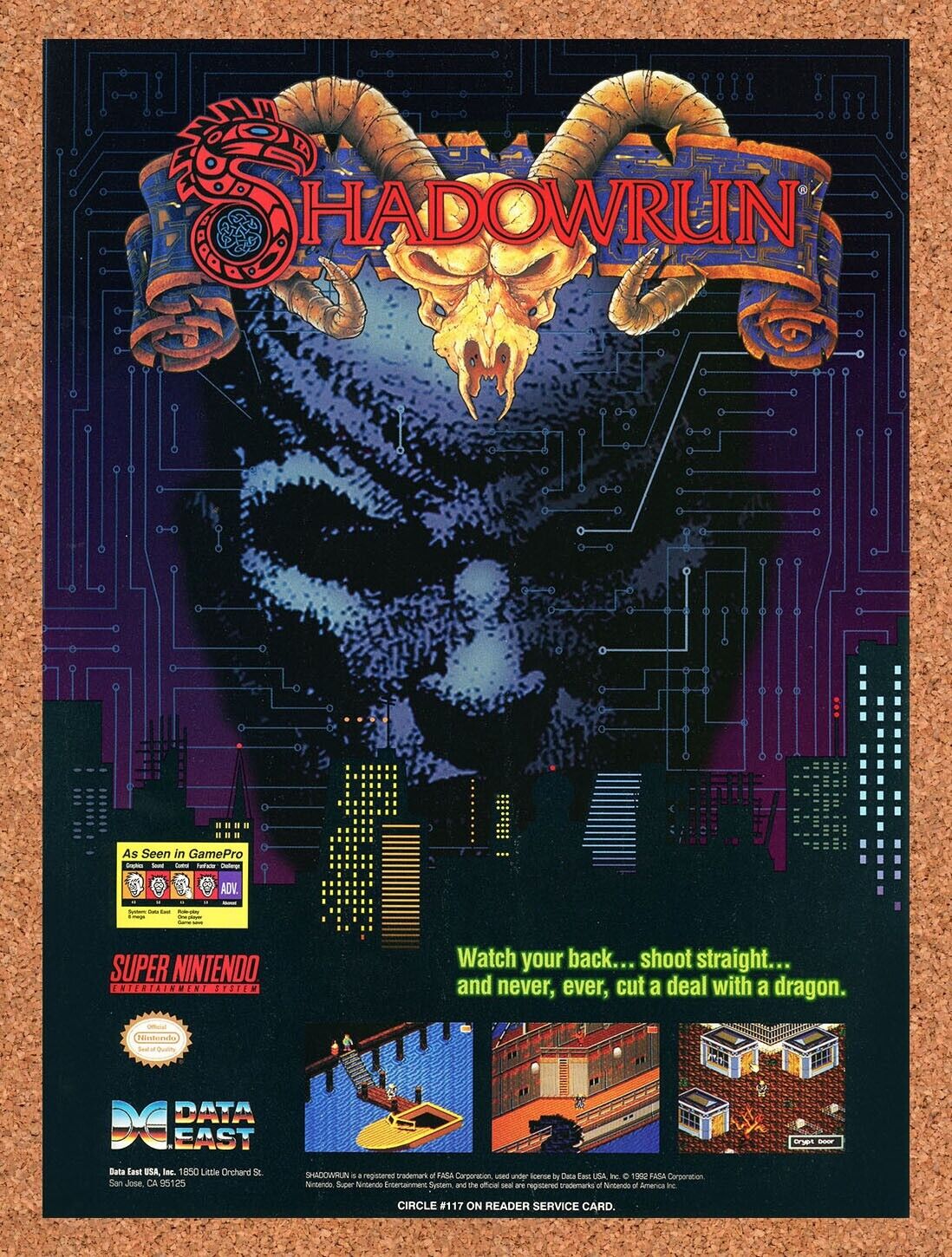 1993 Shadowrun SNES Original Advertisement / Retro Wall Art v3