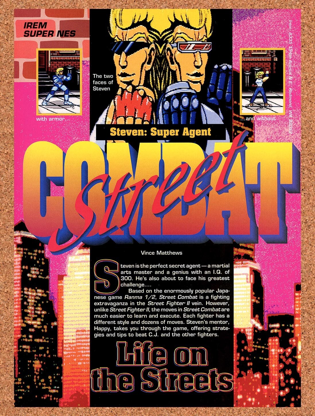 1993 Street Combat SNES Original Advertisement / Retro Wall Art v1